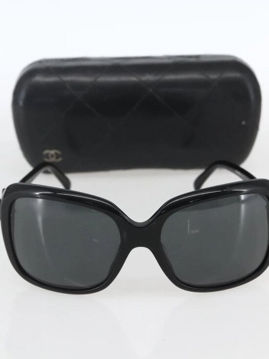 CHANEL Ribbon COCO Mark Sunglasses plastic Black 5171-A CC Auth 161639